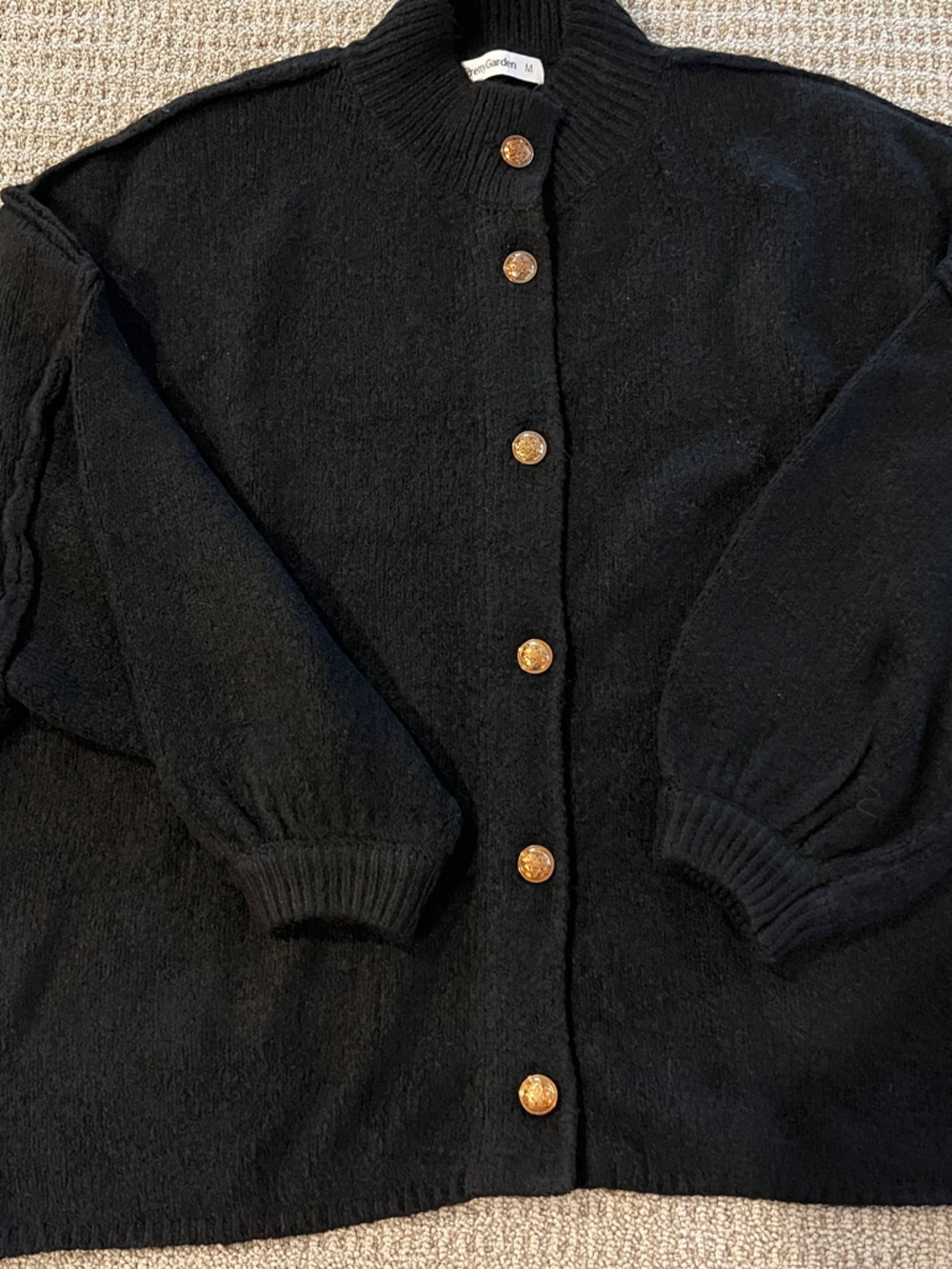 Women’s Black Button-Front Knit Cardigan with Decorative Buttons